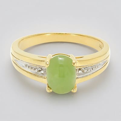 Cavill - Zilveren Ring Geel Verguld - 0,88ct Ovale Keizerlijk Chrysopraas & 0,011ct Witte Topaas - 925 Sterling Zilver - Luxe Damesring Maat 17