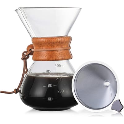 Verser sur la cafetière Carafe en verre sans papier de 27 oz avec filtre en acier inoxydable verre réutilisable 14oz