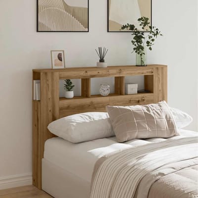 vidaXL - Hoofdeinde - met - LED - 140x18,5x103,5 - cm - hout - artisanaal - eikenkleur