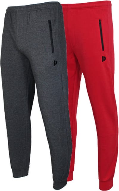 2-Pack Donnay - Joggingbroek met elastiek (Jack) - Sportbroek - Heren - Charcoal-marl/Red (465) - maat XL