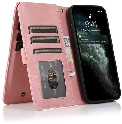 Mobiq - Zacht Leren geschikt voor iPhone 16 Pro Wallet Hoesje - roze