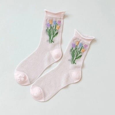 Zomer Kant Mesh Stroken Sokken Ontra-dunne Holle Visnet Sok Japanse Koreaanse Gezellige Katoen Leuke Bloem Jacquard Coole Sokken one size