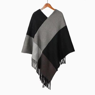 N3 Collecties Mode Zwarte geruite cape sjaals Poncho voor dames