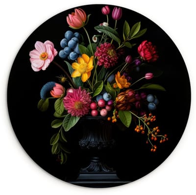 WallCircle® Wandcirkel 120x120 cm - Muurcirkel Bloemen - Vrolijk - Vaas - Muurdecoratie woonkamer - Wanddecoratie slaapkamer - Kamer decoratie accessoires - Ronde schilderijen XXL