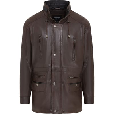 Heren bruine zachte Italiaanse leren parka jas - Winnipeg