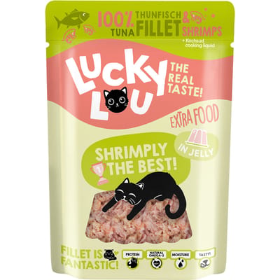 12x70g Lucky Lou Extra Food Tonijn & Garnalen in Gelei nat kattenvoer