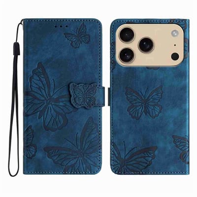 Coverup Hoesje - Geschikt voor iPhone 17 Pro Max Hoesje - Coverup Vlinders Book Case - Blauw
