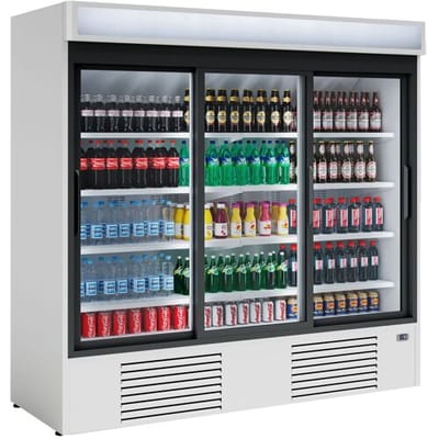 GGM Gastro Getränkekühlschrank - 2030 Liter - mit 3 Glasschiebetüren & Werbedisplay Zilver