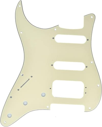 11-Hole Strat HSS Gitaar Pickguard voor 3-Schroef Humbucking Pickup Bevestiging, Past op Fender Stratocaster, Crème 3-Laags Design