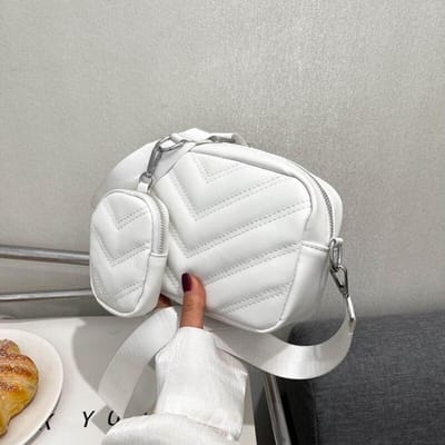 Dames Tas Eenvoudige Geborduurde Draad Enkele Schoudertas Mode Crossbody Pu Zachte Leer Textuur Retro Middenleeftijd Mama's Tas white