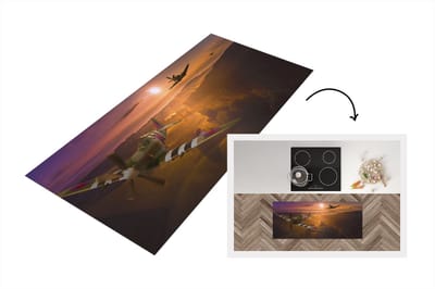 Keukenloper - Loper keuken - Spitfire vliegtuigen bij zonsondergang - 120x50 cm - Keukenloper vinyl