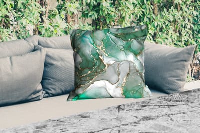 Sierkussen Buiten - Goud - Marmer - Groen - Luxe - Marmerlook - Grijs - 60x60 cm - Weerbestendig
