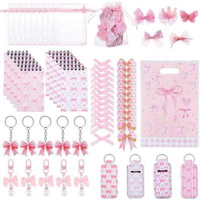 Dailygoods - 130 Stuks Roze Strik Party Gunst - Inclusief Haarclips, Notitieboeken en Geschenken