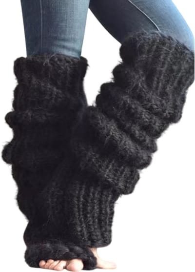 Over-de-Knie Beenwarmers – Lange Sokken voor Meisjes – Stapelsokken, Thermische Voetverwarmers, Effen Kleur- ZWART