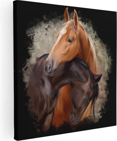 Artaza Canvas Schilderij Paard - 30x30 cm - Klein - Wanddecoratie Paarden - Muurdecoratie Dieren - Kamer Accessoires