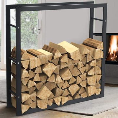 Hout Opslag Standaard - Brandhout Rek - Binnen Buiten - Modern Design - 100x100x25cm - Zwart