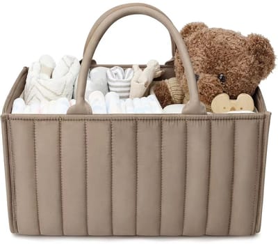 Luiertas Organizer, Stijlvolle Opbergmand voor Nieuweboren Essentiële Zaken & Luierstation, Baby Shower Cadeau & Must-Have, Mokka Bruin