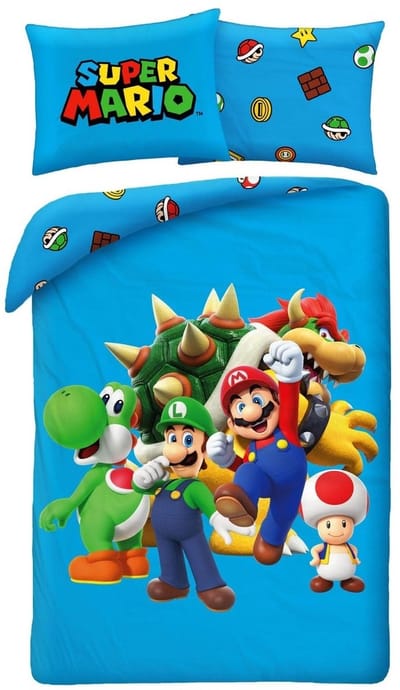 Super Mario Dekbedovertrek Blauw - Polyester - 140 x 200 cm 70 x 90 cm