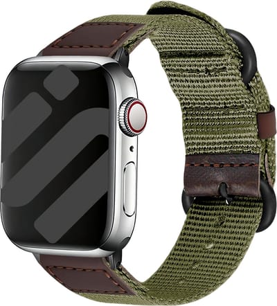 Strap-it Canvas/Nylon Bandje – ademend, verstelbaar, lichtgewicht – Legergroen – geschikt voor Apple Watch 1/2/3/4/5/6/7/8/9/10/11/SE/Ultra (2/3)- 44/45/46/49mm