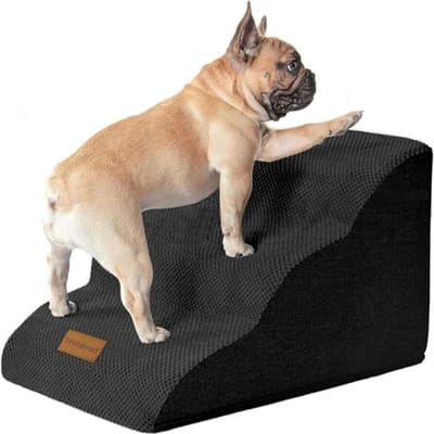 Brede hondentrap met 3 treden voor kleine honden - 30 cm hoog, antislip en wasbare overtrek