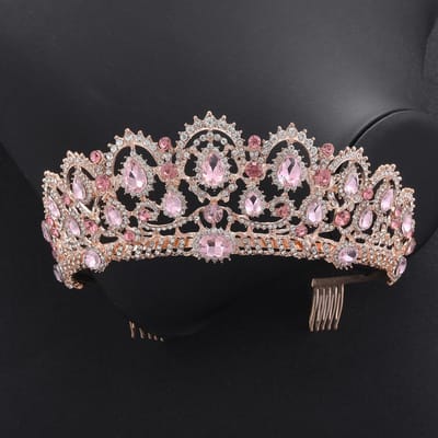 Rosegoud Bruidskroon Roze Diamant High-End Kristallen Kroon Tiara Bruiloft Accessoires Kroon Kam gray