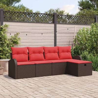 vidaXL Bankstel 5 st 5-Aantal zitplaatsen Bruin en Rood poly rattan