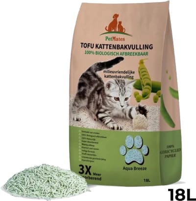 PetMates Tofu Kattenbakvulling - Voordeelzak | 18L | Geur neutraliserend | Milieuvriendelijke & Biologisch afbreekbaar | Klontvormend | Stofvrij