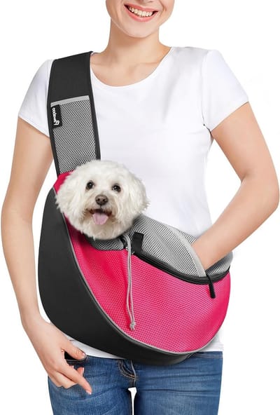 Handvrije Draagtas voor Honden, Ademend Mesh Puppy Draagzak met Verstelbare Band en Ritszak, Ideaal voor Buitenactiviteiten, Geschikt voor Grote Honden, Roze