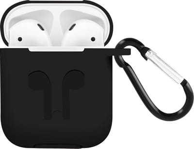 Avizar Hoesje Geschikt voor AirPods 1 / 2 Flexibel Anti-vlek Anti-kras met Karabijnhaak, Zwart