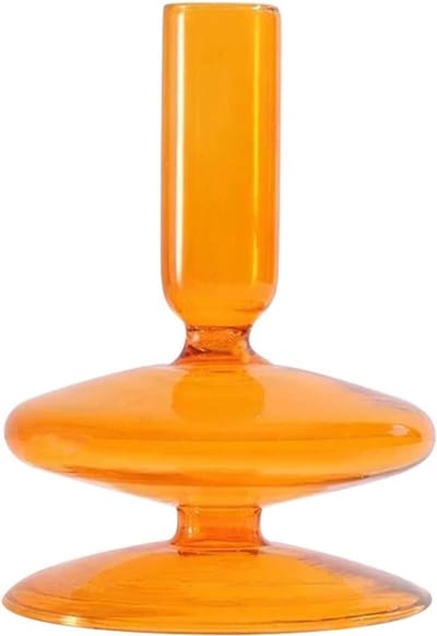 Decoratieve Kaarsenstandaard - Glazen Kandelaar Kaarshouder - Sfeer Creëren - Kwaliteitsglas - 12 cm - Oranje