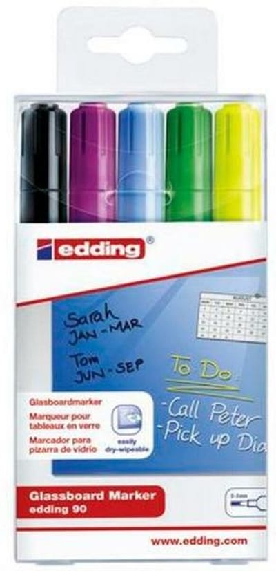 edding Glassboard Marker - 5 gekleurde glasstiften - Diverse kleuren - Ronde punt van 2-3 mm