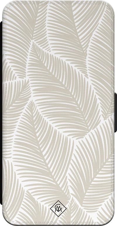 Casimoda® bookcase - Geschikt voor iPhone 16 - Hoesje met pasjeshouder - Palm Leaves Beige - Bruin/beige - Kunstleer