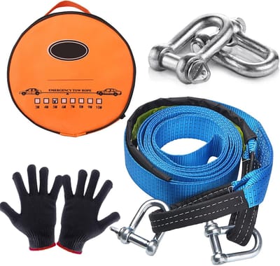 Thijox - Warxin Sleepkabel voor Auto Noodsituaties, 5m x 5cm, 17.600 lbs - 9 Ton, Drievoudig Versterkt met Sliphandschoenen en Opbergtas, Veiligheid v