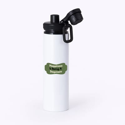 Hacebo® - happiness is being a stepmom waterfles met draaidop zwart - Moeder - de liefste stiefmoeder - Moeder cadeautjes - moederdag - verjaardag - geschenk - kado - water fles - 850ML