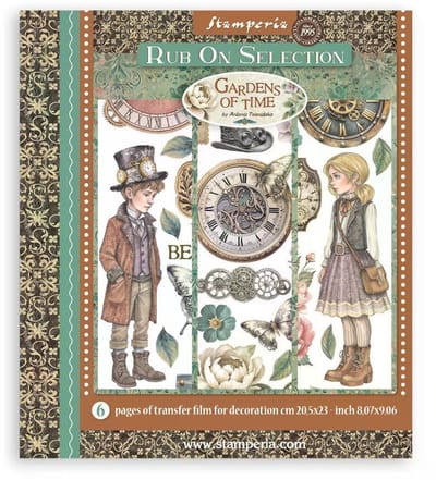 Stamperia - Gardens of Time Rub-On 20,5x23cm Assortment (6pcs) by Antonis Tzanidakis (DFLRBXG04)