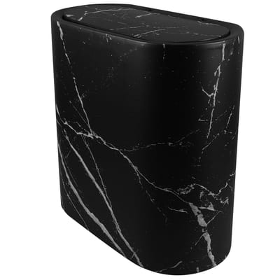 Prullenbak met Deksel - Afvalbak Smal - Ruimtebesparend Gebruik - Stijlvolle Marmerlook - 295 x 29 x 13 cm - Zwart