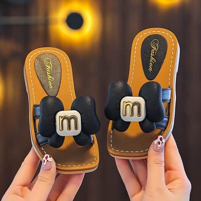 Pantoufles pour Enfants Été Dessin Animé Chaussures de Plage Filles Bébé Semelle Souple Antidérapant 24-25 noir