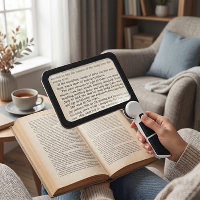 Loupe de Page LED 5X Éclairage 3 Couleurs Grande Loupe de Lecture avec Poignée Pliable pour Broderie Loisirs Créatifs