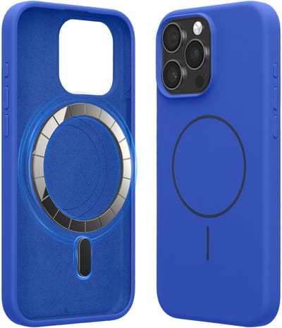 kwmobile Telefoonhoesje voor Apple iPhone 15 Pro Max - Hoes met siliconen randen en magnetische achterkant compatibel met MagSafe, in Baltisch blauw