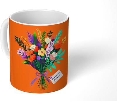 Mok - Koffiemok - Kaartje - Boeket - Bloemen - Mokken - 350 ML - Beker - Koffiemokken - Theemok