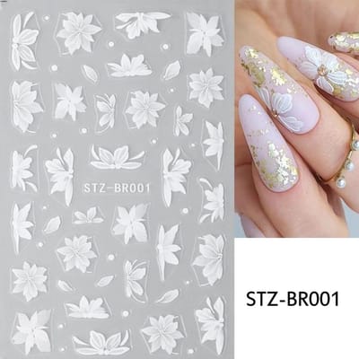 Bloemen Nagels Art Stickers Witte Bloemen Bloemblaadje Blad Sliders Voor Nagels Bruiloft Ontwerp DIY Manicure Decoratie STZ-BR01