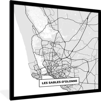 Fotolijst incl. Poster - Frankrijk – Les Sables-d'Olonne – Stadskaart – Plattegrond – Kaart - 40x40 cm - Posterlijst