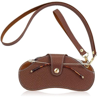 Étui à lunettes Portable suspendu au cou, en cuir souple, résistant aux rayures, sacs à lunettes, porte-lunettes en cuir PU wrist+neck café