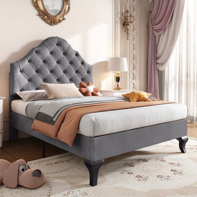 DESMIU Gestoffeerd Bed - Verstelbaar Hoofdbord Met Lattenbodem - Voor Slaapkamer En Jeugdkamer - Samt - Grijs - 90x200 Cm