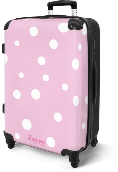 NoBoringSuitcases.com® - Koffer groot - Rolkoffer lichtgewicht - Roze met witte stippen - Reiskoffer met 4 wielen - Reis trolley - Grote valies XL - Bagagekoffer op wieltjes - 20 kg bagage - Ruimbagage middelgroot