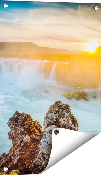 Gards Tuinposter Watervallen bij Zonsondergang - 40x60 cm - Tuindoek - Tuindecoratie - Wanddecoratie buiten - Tuinschilderij