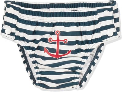 UV-Zwemluier voor Kinderen - Waterdichte Zwembroek met Drukknoopsluiting - Marineblauw/Wit