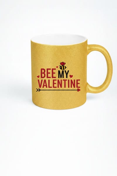 Gouden Glitter Valentijn Mok 'Bee My Valentine' - Romantisch Liefdes Cadeau met Bij en Harten