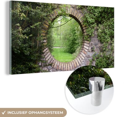 MuchoWow® Glasschilderij 40x20 cm - Schilderij acrylglas - Park - Doorkijk - Natuur - Foto op glas - Schilderijen