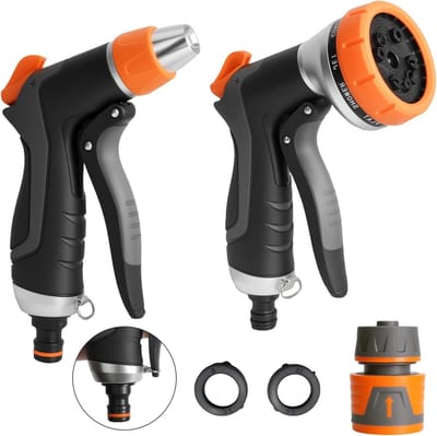 Tuinsproeipistool Set - Watersproeier Hogedruk - Tuin en Auto Wassen - 10 Sproei Functies - 2 stuks - Zilver